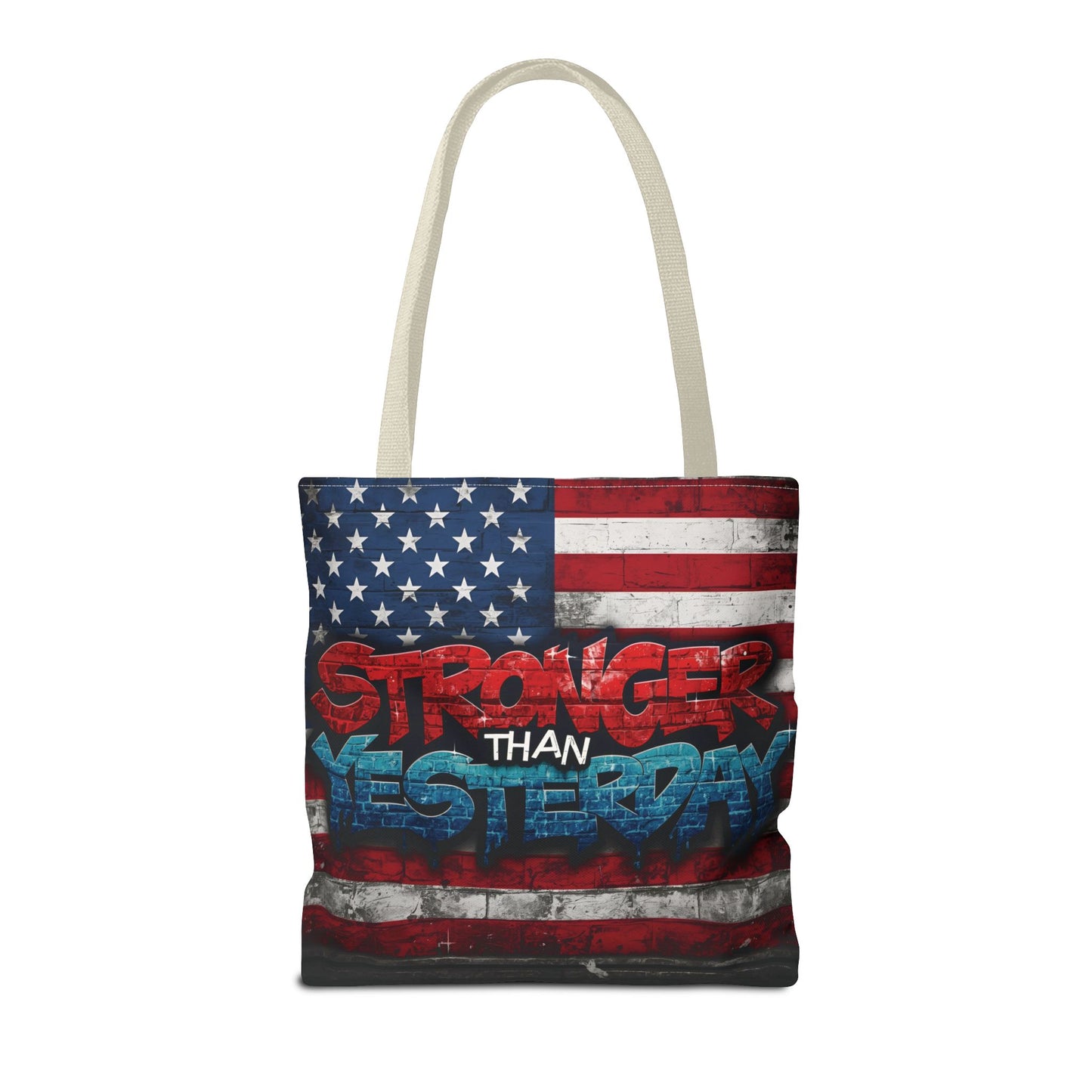 Patriotic Red White Blue Tote Bag - Stronger Than Yesterday - American Flag - Perfect for Fourth of July - Gym - Beach - Shopping - Gifts