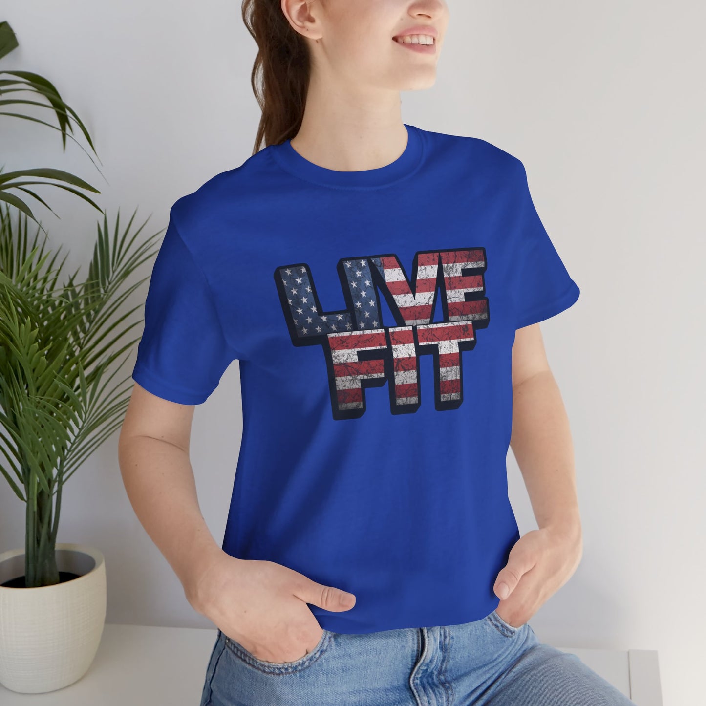 LIVE FIT Patriotic T-Shirt - American Flag Red White Blue - Unisex Fitness Tee