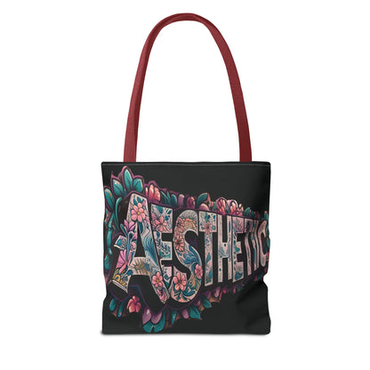 Eye-Catching - Aesthetic - Black Floral Tote Bag - Shopping Bag - Eco-Friendly Grocery Tote - Boho Style Handbag - Gift  for Art Lovers - Travel Accessory -