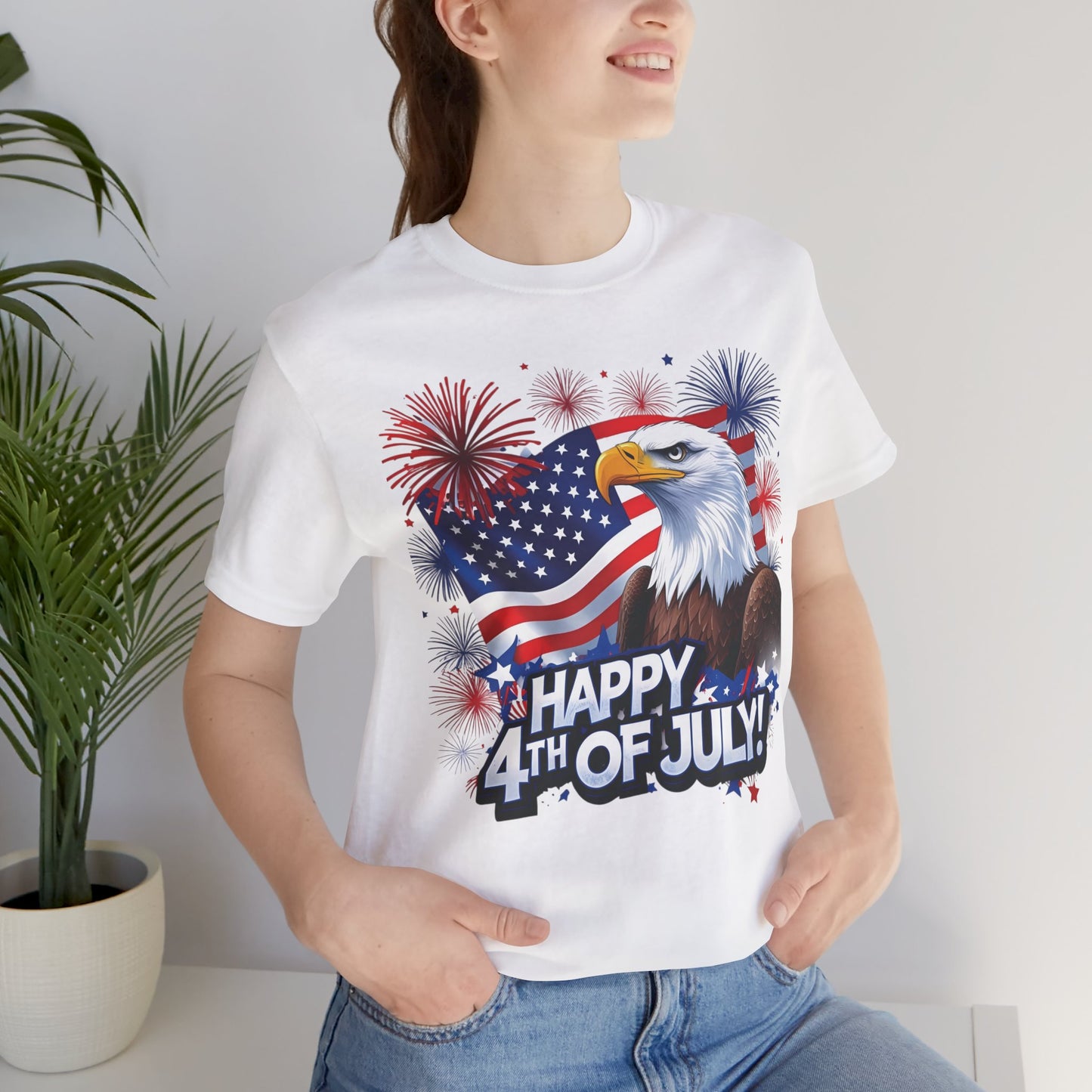 Happy 4th of July Graphic T-Shirt - Patriotic Bald Eagle - American Flag Tee - XS-4XL