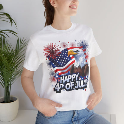 Happy 4th of July Graphic T-Shirt - Patriotic Bald Eagle - American Flag Tee - XS-4XL