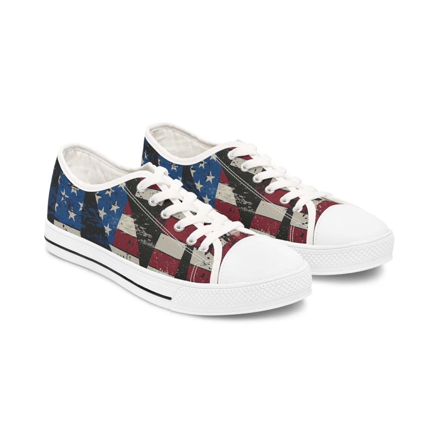 Eye-Catching - All Over Print - USA - Red White & Blue - Low Top Sneakers - Choice of White Sole - or Black Sole