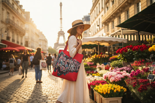 Stylish - Aesthetic - Red Floral Tote Bag - Perfect  for  Minimalists and Nature Lovers - 3  Sizes - 5  Different Handle Color Choices - White - Black - Red - Beige - Navy