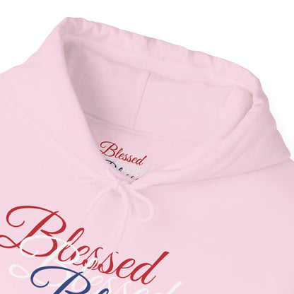 Blessed Hoodie – Patriotic Red, White & Blue Unisex Pullover Sweatshirt with Front & Back Print – Cozy, Positive Vibes Gift