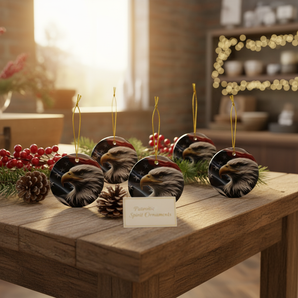 Patriotic Eagle Ornaments - American Flag Backdrop - 2 Sided Same Pic -