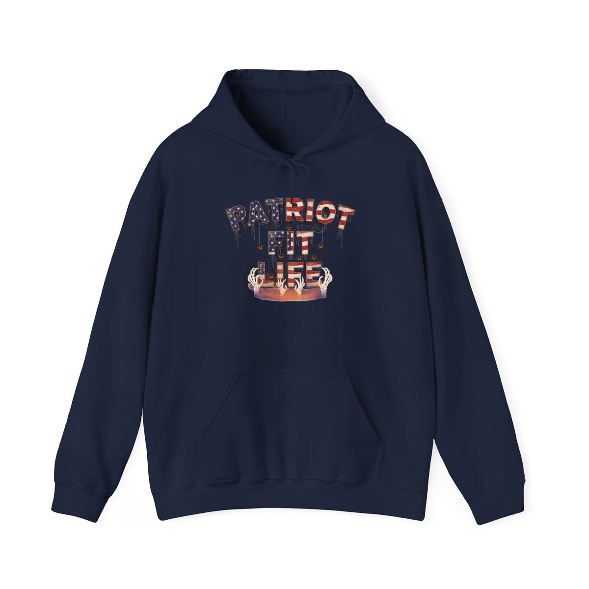 Halloween Patriot Fit Life Hoodie – American Flag Pumpkin Drip Graphic Pullover