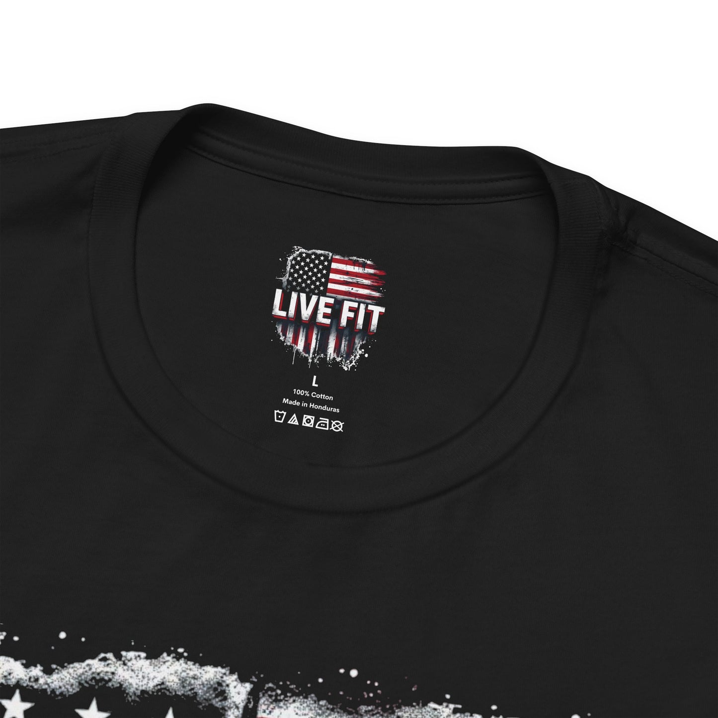 LIVE FIT American Flag T-Shirt - Patriotic Fitness Tee - Distressed USA Flag Design