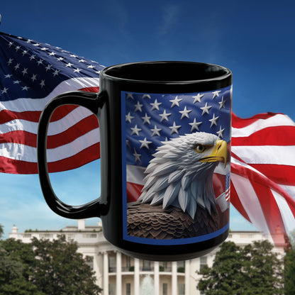 Patriotic USA Bald Eagle Ceramic Coffee Mug – Red, White & Blue American Flag Cup – Black Ceramic 11oz & 15oz – Veterans Day Gift, Independence Day Decor