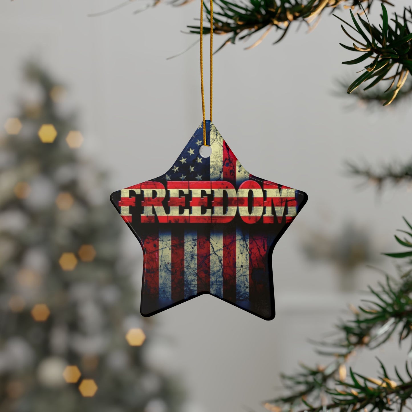 Patriotic Ornaments - Freedom American Flag Design - Red White & Blue - Same Design Both Sides