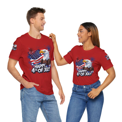 Happy 4th of July,  Print Design, Unisex T-Shirt, Patriotic Print Design, Independence Day Shirt, Red White Blue Shirt, USA Tee Gift, Gift For Her, Gift For Him, American Flag, Bald Eagle