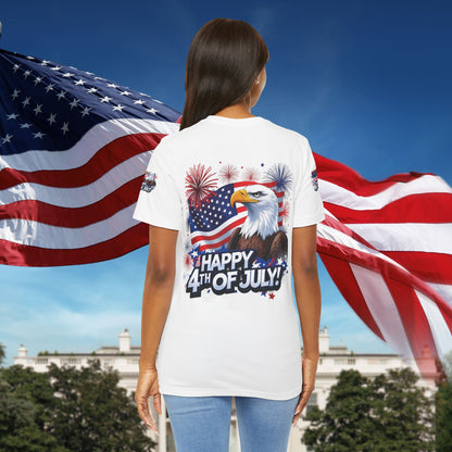 Happy 4th of July,  Print Design, Unisex T-Shirt, Patriotic Print Design, Independence Day Shirt, Red White Blue Shirt, USA Tee Gift, Gift For Her, Gift For Him, American Flag, Bald Eagle