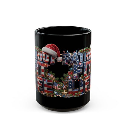 Patriot Fit Life Christmas Coffee Mug - Three-Line Flag & Garland Design | 11oz & 15oz