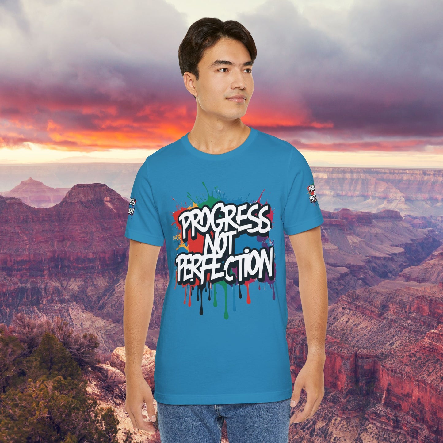 💥 Vibrant   💥   Eye-catching   💥   Motivational    💥 All  Over Print   💥 Unisex T-shirt  💥   Progress  Not  Perfection   💥  Art-Inspired   💥  Apparel  💥  Sizes  XS  x  4XL 💥