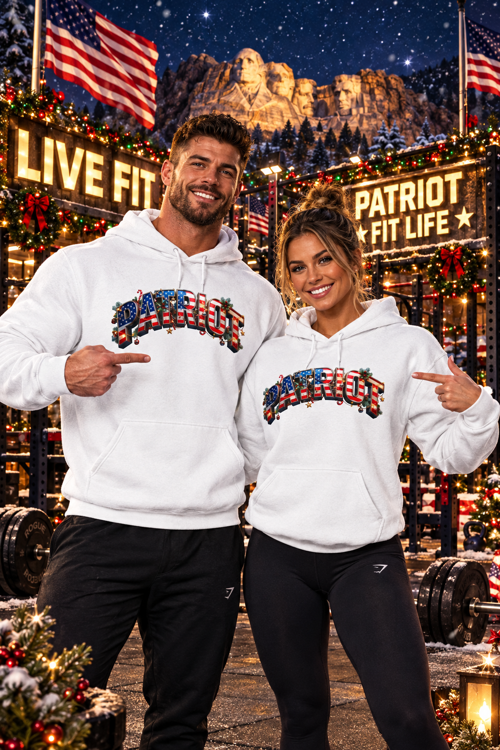 Patriot Christmas Hoodie - Flag Letters with Ornaments | Clean Minimal Graphic | Unisex S-5XL
