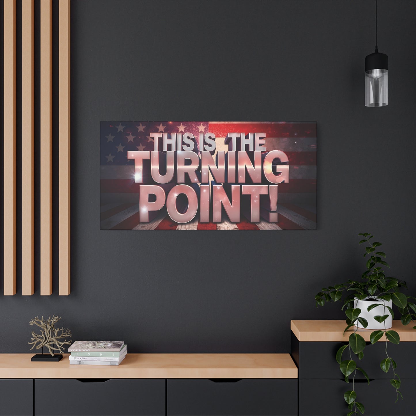 Gallery Wrapped Canvas Wall Art - Charlie Kirk Inspired - This Is The Turning Point! - Red White Blue - American Flag Backdrop Design - Multiple Sizes -