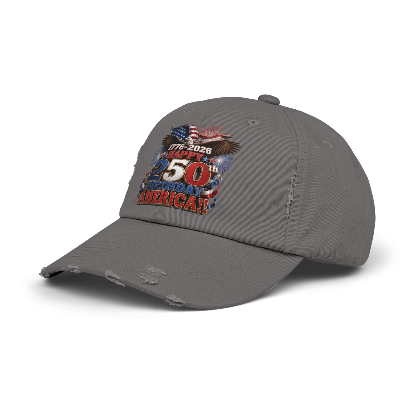 250th American Flag Fireworks Distressed Cap — 1776-2026 Patriotic Hat