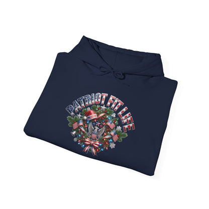 Patriot Fit Life Christmas Gym Hoodie - Eagle Barbell Wreath Americana Graphic | Unisex S-5XL