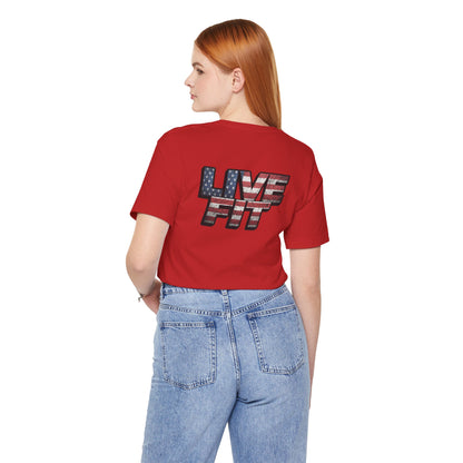 LIVE FIT Patriotic T-Shirt - American Flag Red White Blue - Unisex Fitness Tee