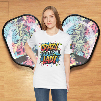 Eye-Catching  Crazy  Pickleball  Lady  T-Shirt - Fun  Graphic  Tee  for  Pickleball  Enthusiasts   Sizes  XS-5XL