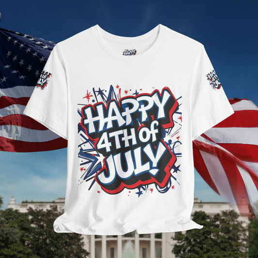 Happy 4th Of July Unisex Jersey Short Sleeve Tee, Independence Day T-Shirt, Patriotic Shirt, Red White Blue Tee, USA Celebration Top
