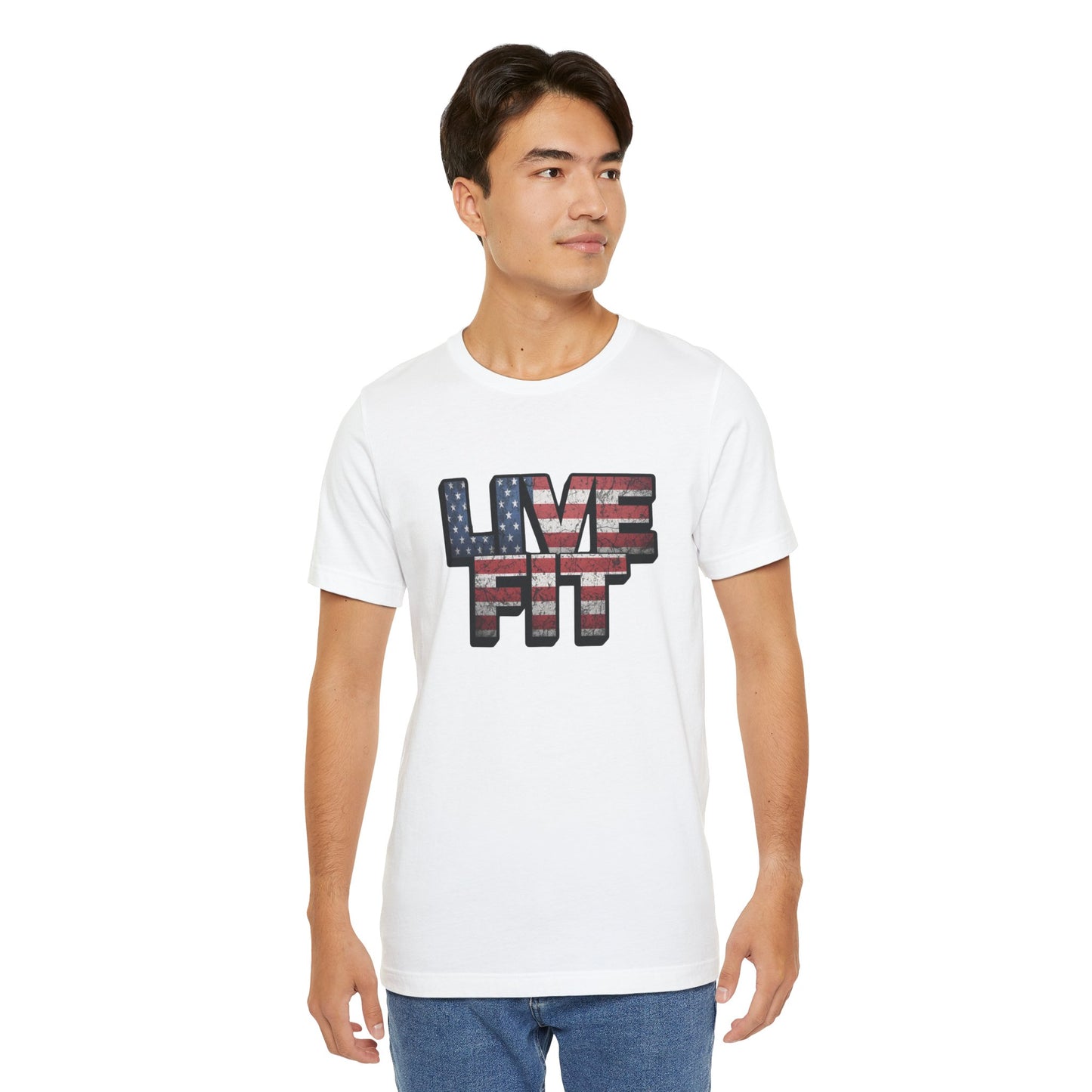 LIVE FIT Patriotic T-Shirt - American Flag Red White Blue - Unisex Fitness Tee