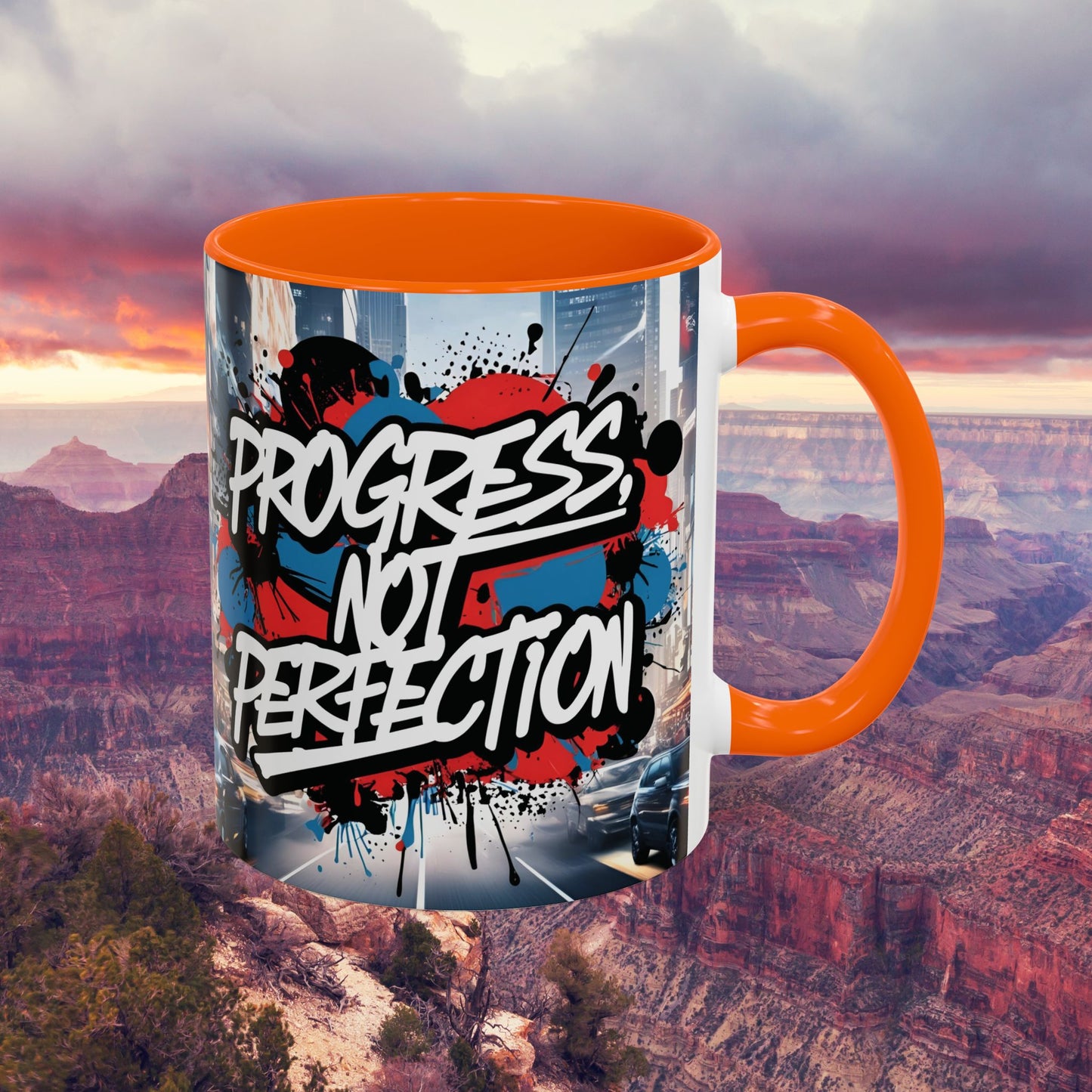 Progress Not Perfection! Graffiti Style Mug - Vibrant Design - 11oz/15oz - 8 Colors