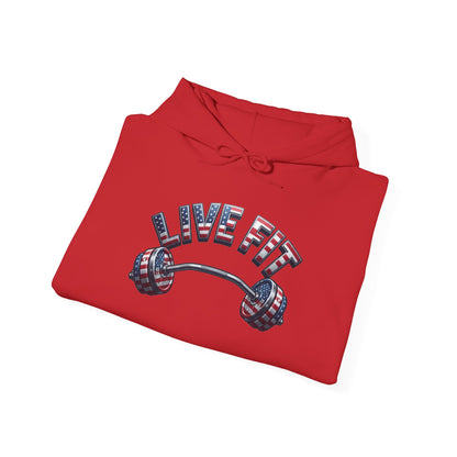 LIVE FIT American Flag Barbell Hoodie | Patriotic Gym Sweatshirt – LIVE FIT
