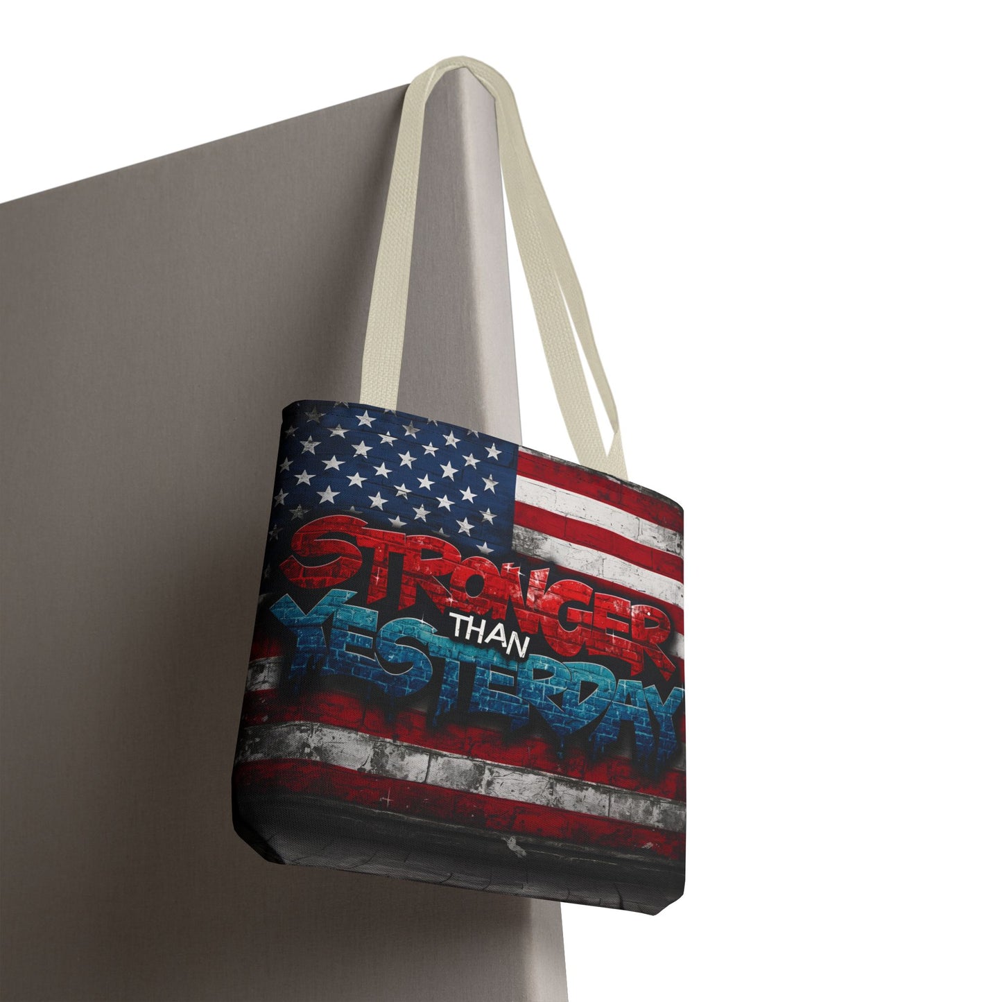 Patriotic Red White Blue Tote Bag - Stronger Than Yesterday - American Flag - Perfect for Fourth of July - Gym - Beach - Shopping - Gifts
