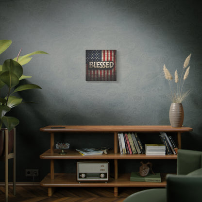 Blessed -  Vintage American Flag - Red White & Blue - Canvas Wall Art - Patriotic Home Decor -  Inspirational Gift -  Rustic Wall Decor -  Americana Artwork -