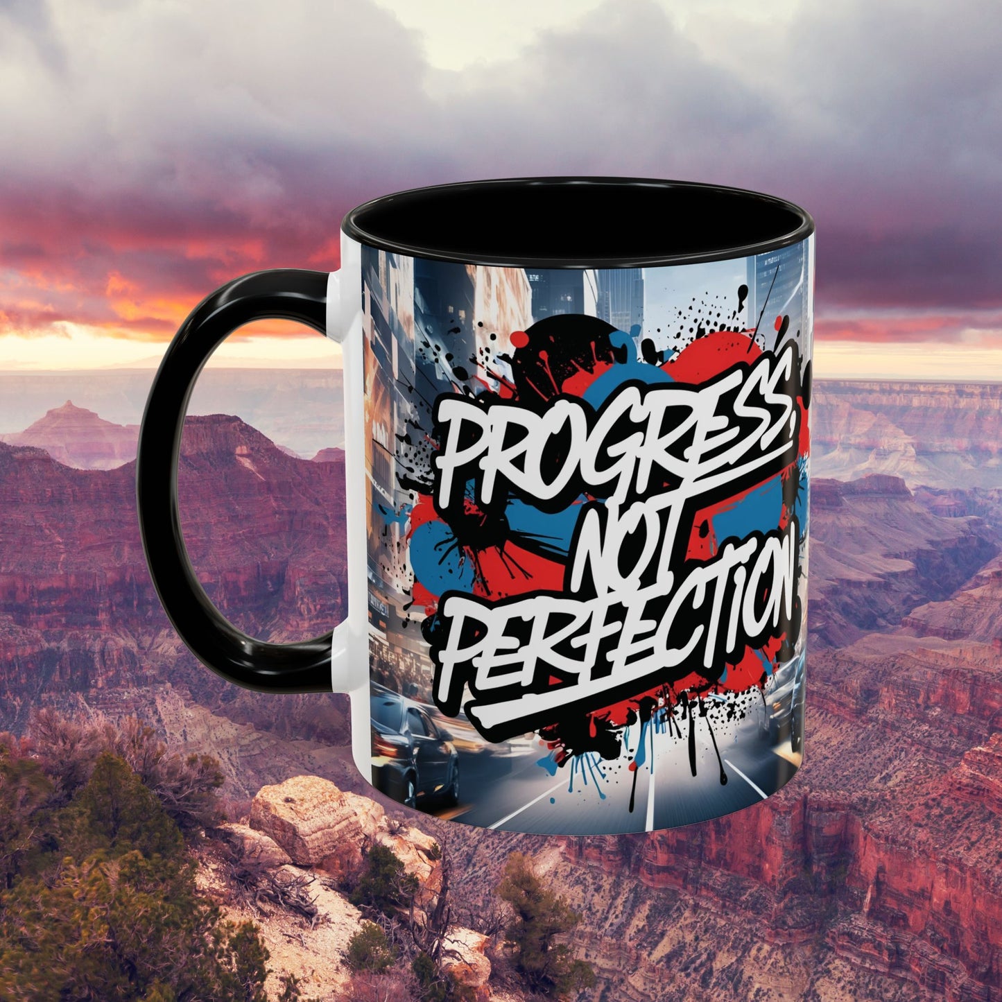 Progress Not Perfection! Graffiti Style Mug - Vibrant Design - 11oz/15oz - 8 Colors