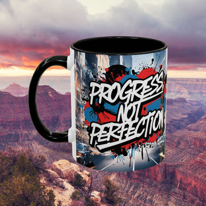 Progress Not Perfection! Graffiti Style Mug - Vibrant Design - 11oz/15oz - 8 Colors