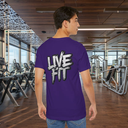 LIVE FIT Unisex Jersey Tee - Fitness Shirt - XS - 4XL -  Workout Apparel -  Motivational T-Shirt - Casual Wear - Gift for Fitness Enthusiasts