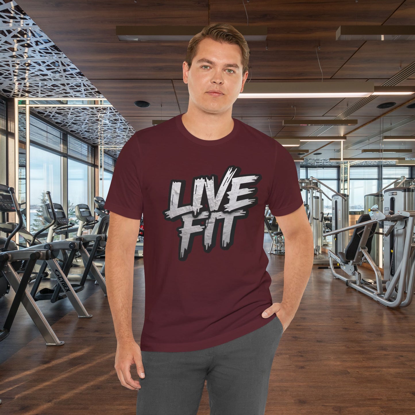 LIVE FIT Unisex Jersey Tee - Fitness Shirt - XS - 4XL -  Workout Apparel -  Motivational T-Shirt - Casual Wear - Gift for Fitness Enthusiasts