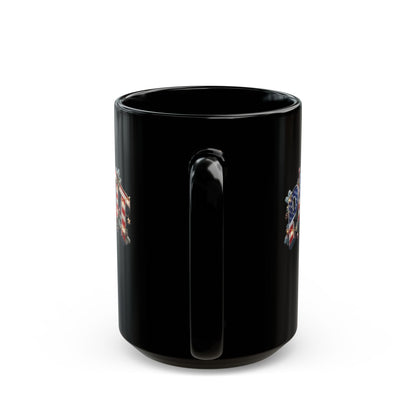 Patriot Christmas Black Coffee Mug - Flag Letters with Holly & Candy Canes | 11oz & 15oz