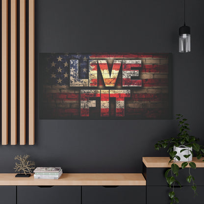 American Pride Canvas Wall Art - Live Fit Decor -  Fitness Motivation - Patriotic Gift - USA Flag Artwork - Red White Blue -