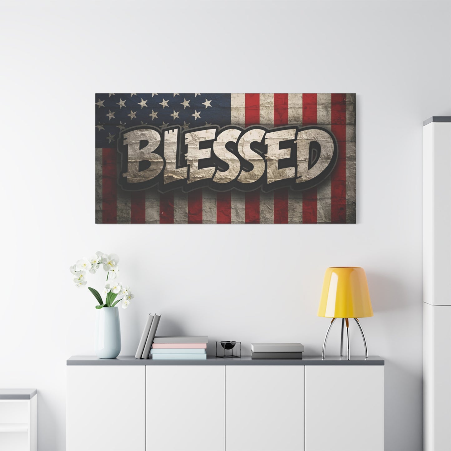 Blessed American Flag Canvas Wall Art, Patriotic Home Decor, Inspirational Gift, Rustic Wall Decor, Americana Artwork