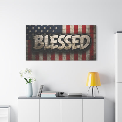 Blessed American Flag Canvas Wall Art, Patriotic Home Decor, Inspirational Gift, Rustic Wall Decor, Americana Artwork