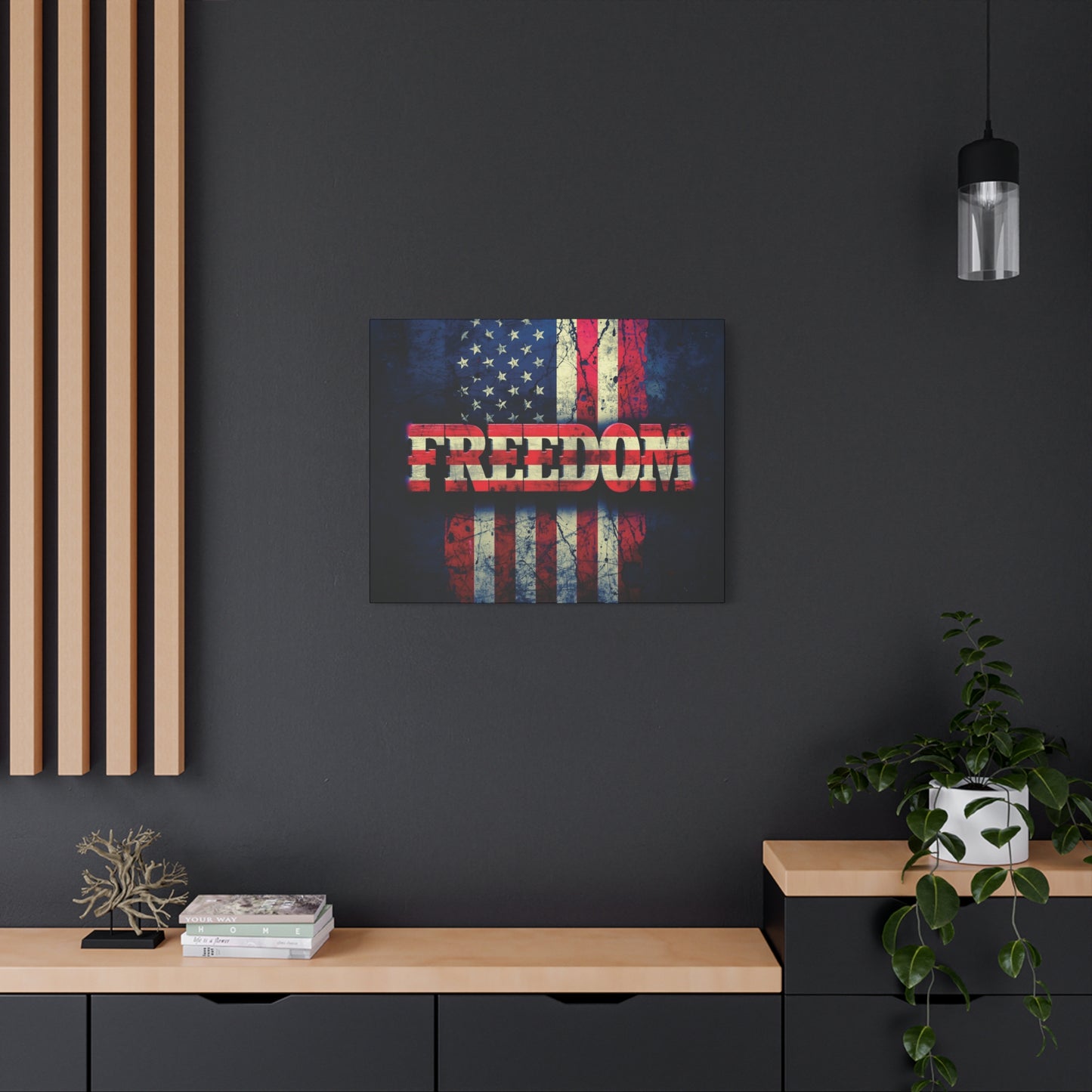 Patriotic Wall Art Print - Freedom Design Canvas Decor - American Flag Red White & Blue Artwork - Christmas Gifts - Independence Day Decoration - Home Gallery Piece -