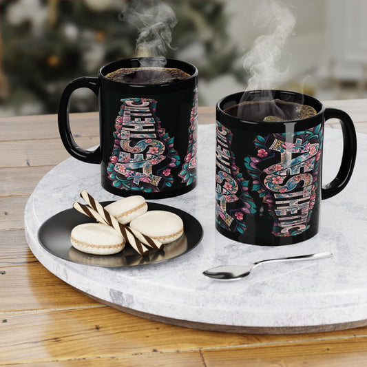 Stylish  Aesthetic  Floral  Black  Ceramic  Coffee  Mug - 11oz  Inspirational  Drinkware