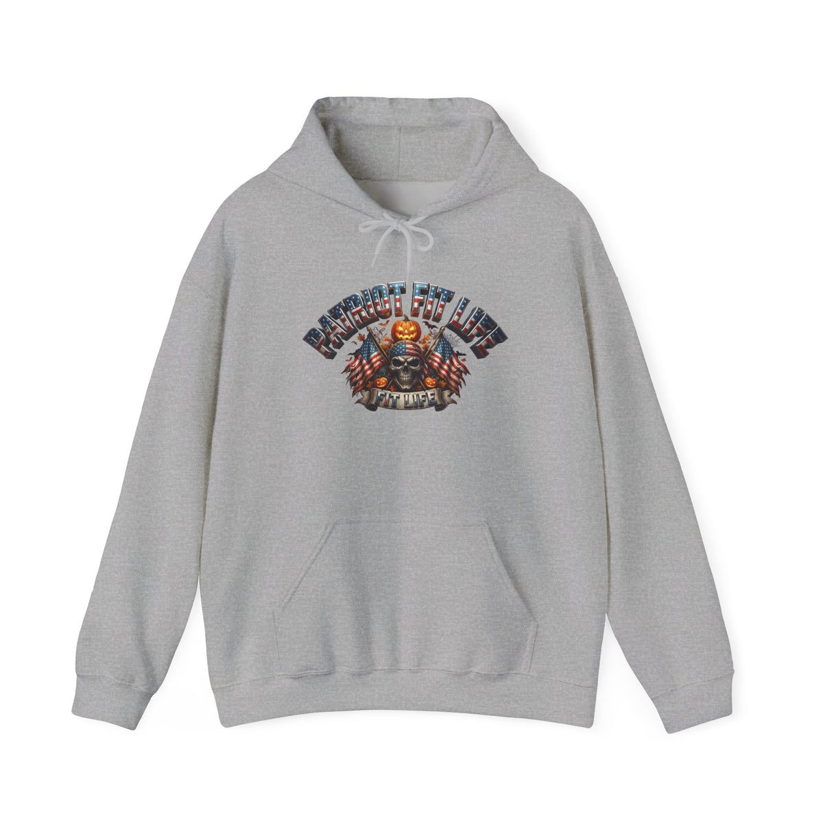 Patriot Fit Life Halloween Hoodie - Skull Crossed Flags & Pumpkins | Warrior Edition | Unisex S-5XL