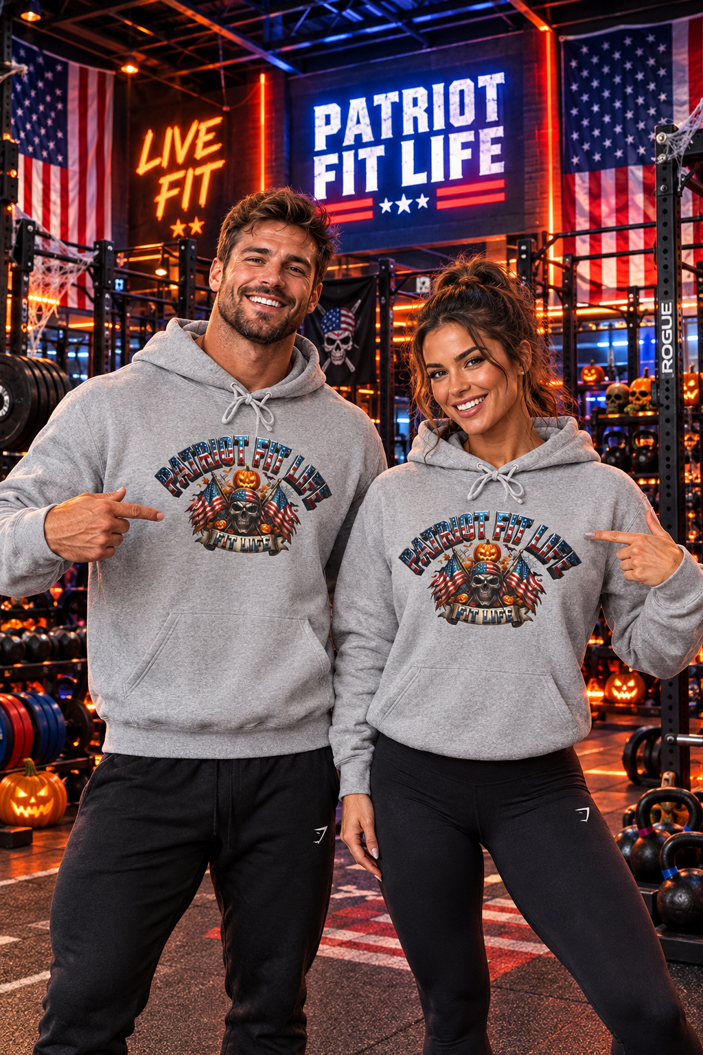 Patriot Fit Life Halloween Hoodie - Skull Crossed Flags & Pumpkins | Warrior Edition | Unisex S-5XL
