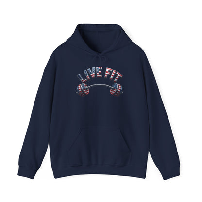 LIVE FIT American Flag Barbell Hoodie | Patriotic Gym Sweatshirt – LIVE FIT