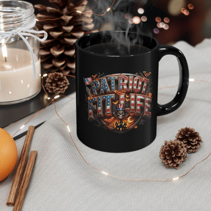 Patriot Fit Life Halloween Coffee Mug - Skull Crest Haunted Flag Graphic | Gothic Edition | 11oz & 15oz