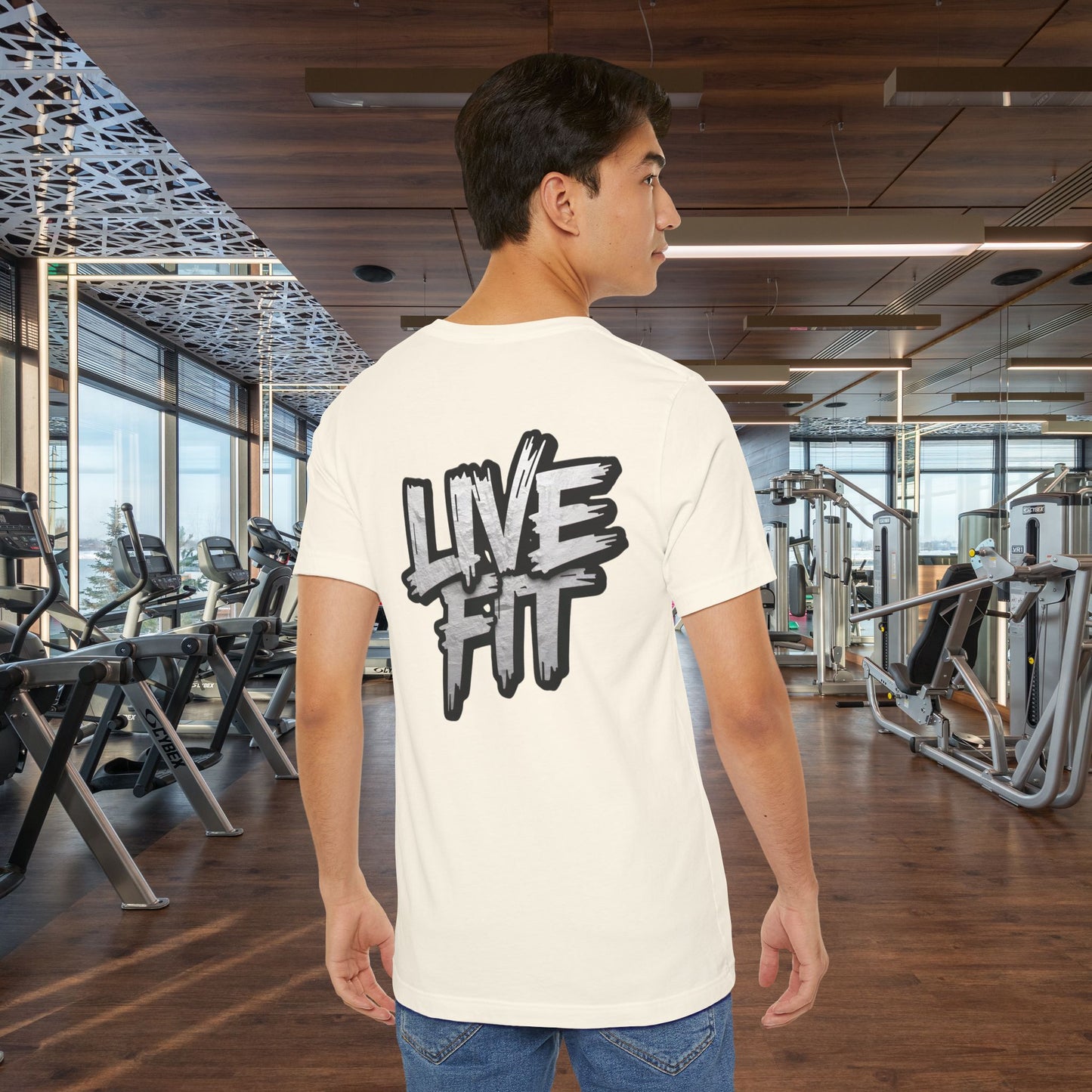 LIVE FIT Unisex Jersey Tee - Fitness Shirt - XS - 4XL -  Workout Apparel -  Motivational T-Shirt - Casual Wear - Gift for Fitness Enthusiasts