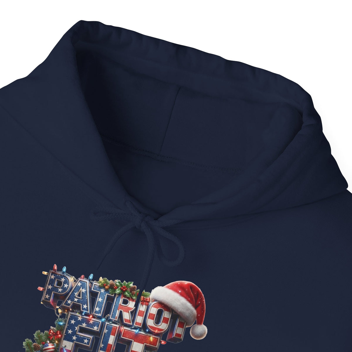 Patriot Fit Life Christmas Hoodie - Three-Line Flag & Garland Design | Unisex S-5XL