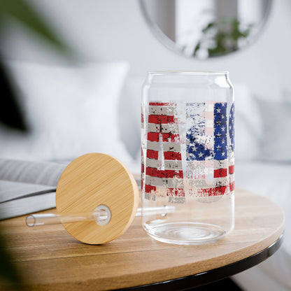 💥 USA Pride 💥 16 oz 💥 Clear 💥 Tempered 💥 Sipper Glass 💥Gasket-Push Bamboo Lid 💥