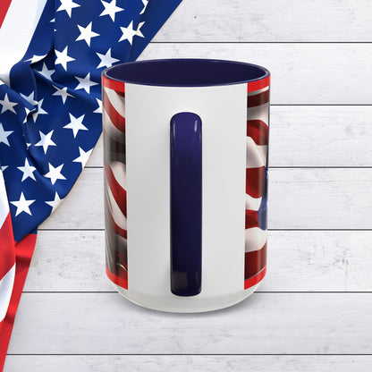 Patriotic Bald Eagle Coffee Mug - American Flag Accent - 11oz/15oz - Multiple Colors