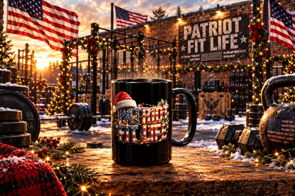 Patriot Fit Life Christmas Coffee Mug - Santa Hat Flag Lettering | 11oz & 15oz