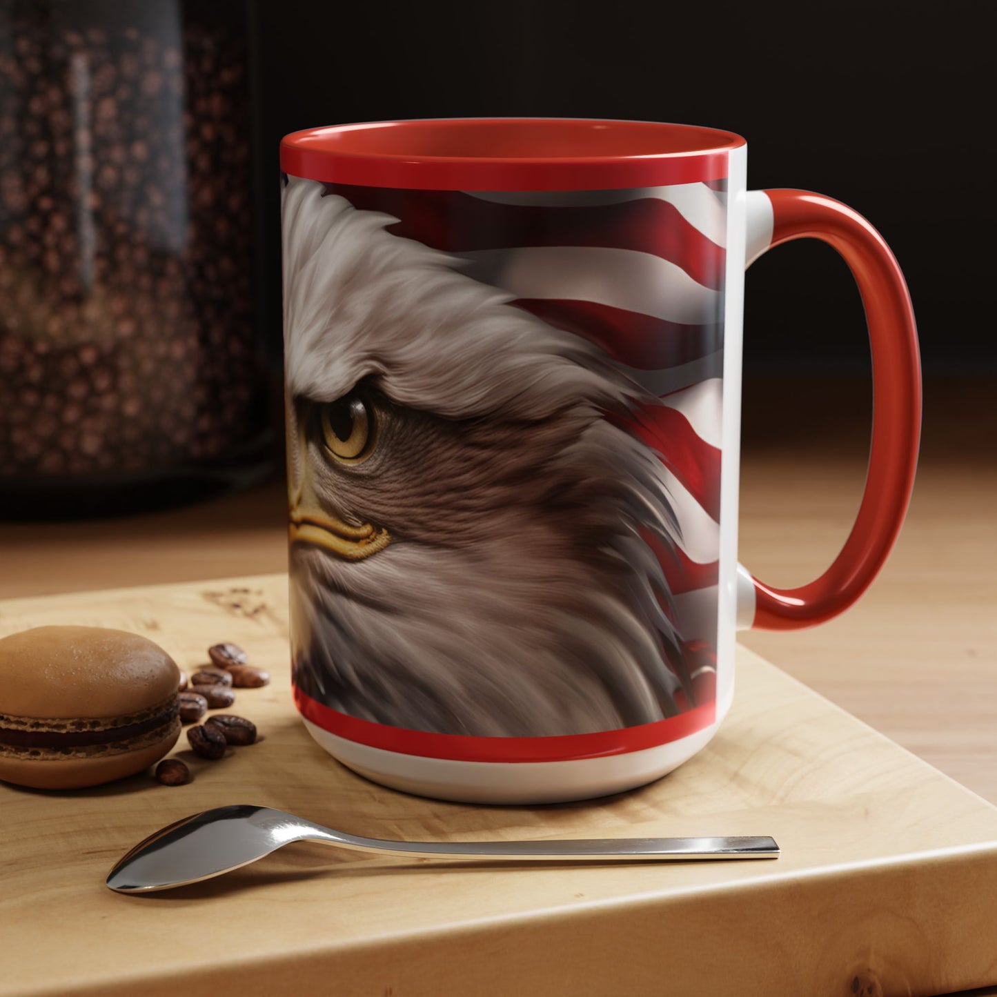 Patriotic Bald Eagle Coffee Mug – American Flag Accent Cup for Proud Americans & Veterans (11oz & 15oz, Multiple Colors)