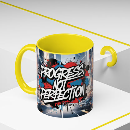 Progress Not Perfection! Graffiti Style Mug - Vibrant Design - 11oz/15oz - 8 Colors